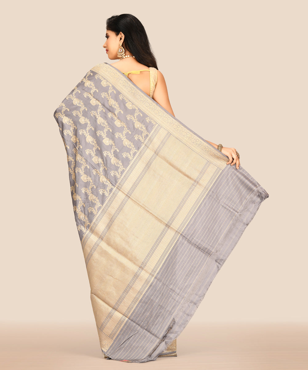 Grey silk handwoven banarasi saree