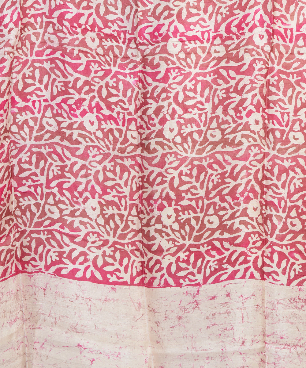 Pink beige bengal handwoven tie dye batik silk dupatta