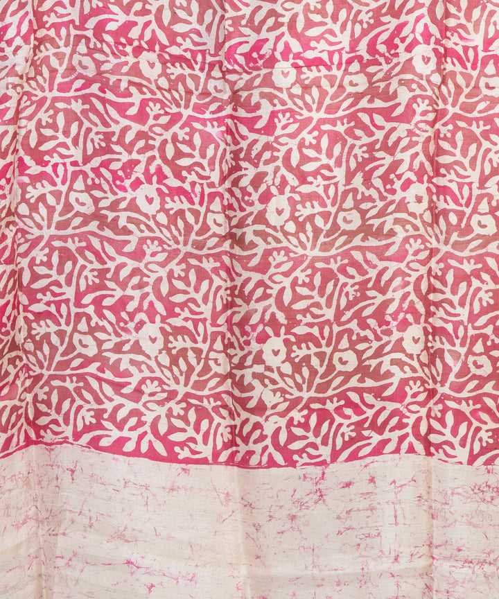 Pink beige bengal handwoven tie dye batik silk dupatta