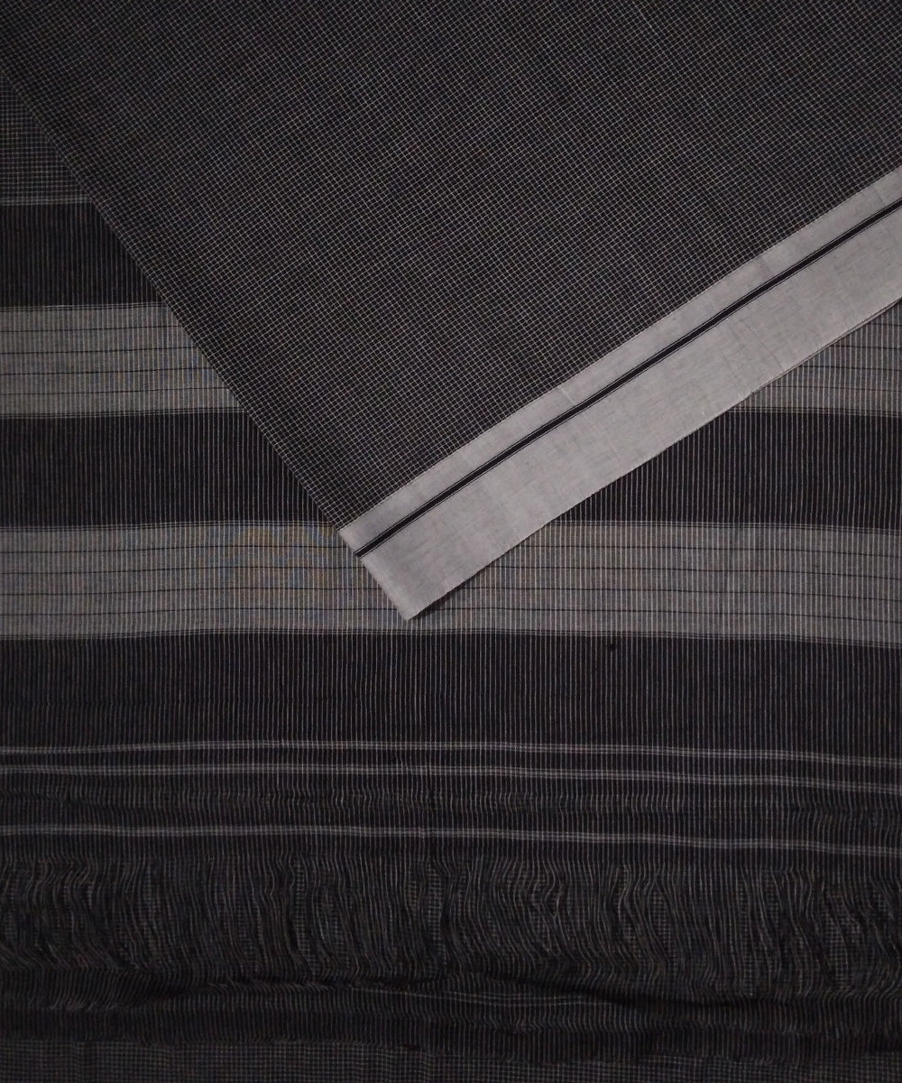 Black checks grey border handwoven cotton patteda anchu saree