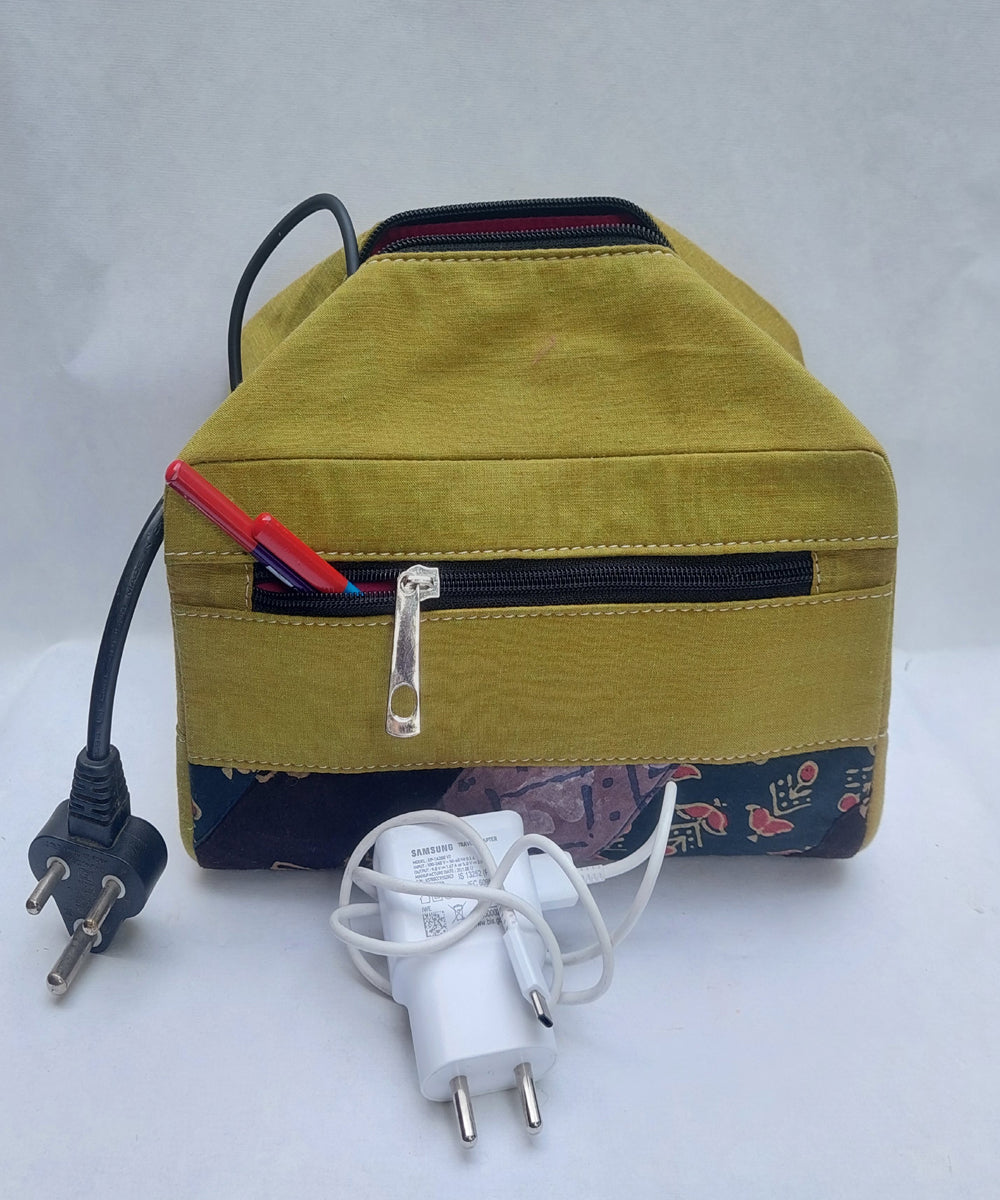 Green handcrafted cotton canvas pouch