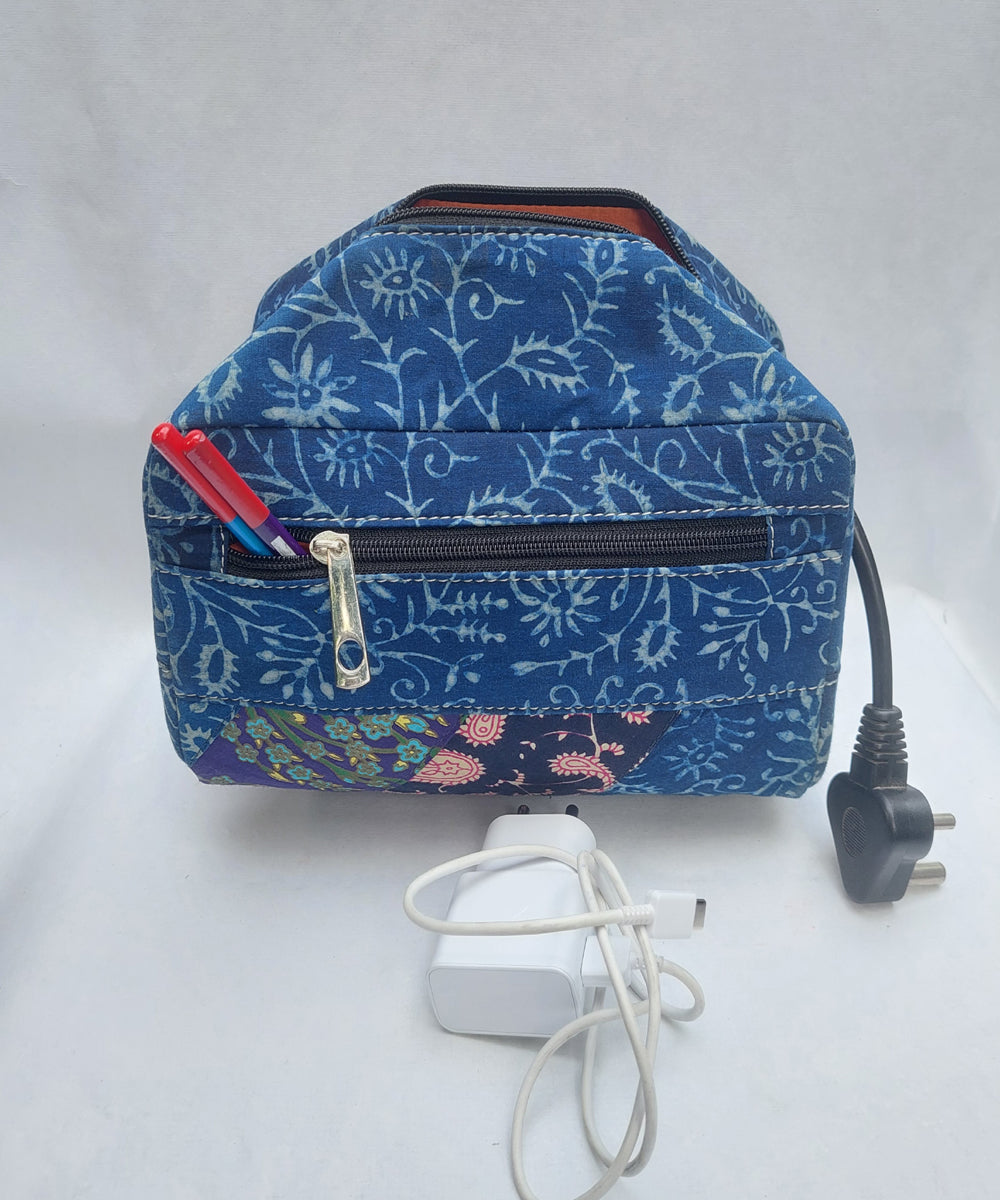 Blue handcrafted cotton canvas pouch