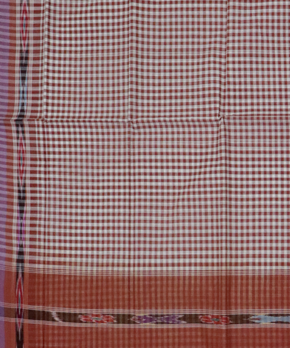 Brown white checks handwoven cotton rajahmundry saree