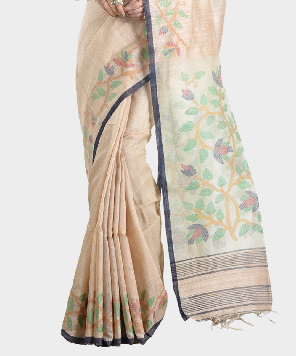 Beige handwoven jamdani silk saree