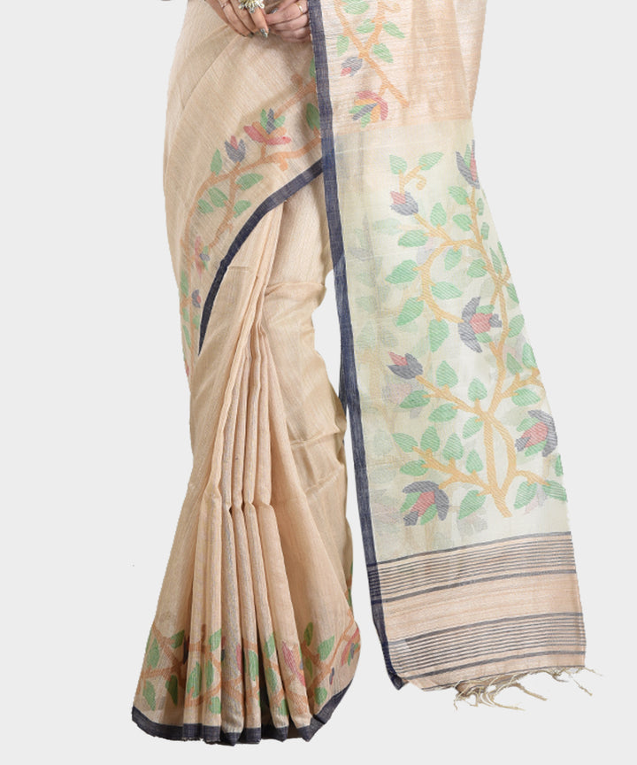Beige handwoven jamdani silk saree