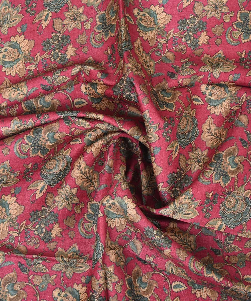 3m Pink handwoven and printed tussar silk kurta material