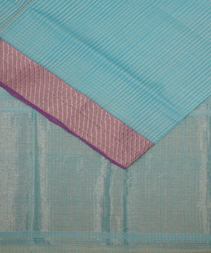 Cyan blue silver big border cotton handwoven mangalagiri saree