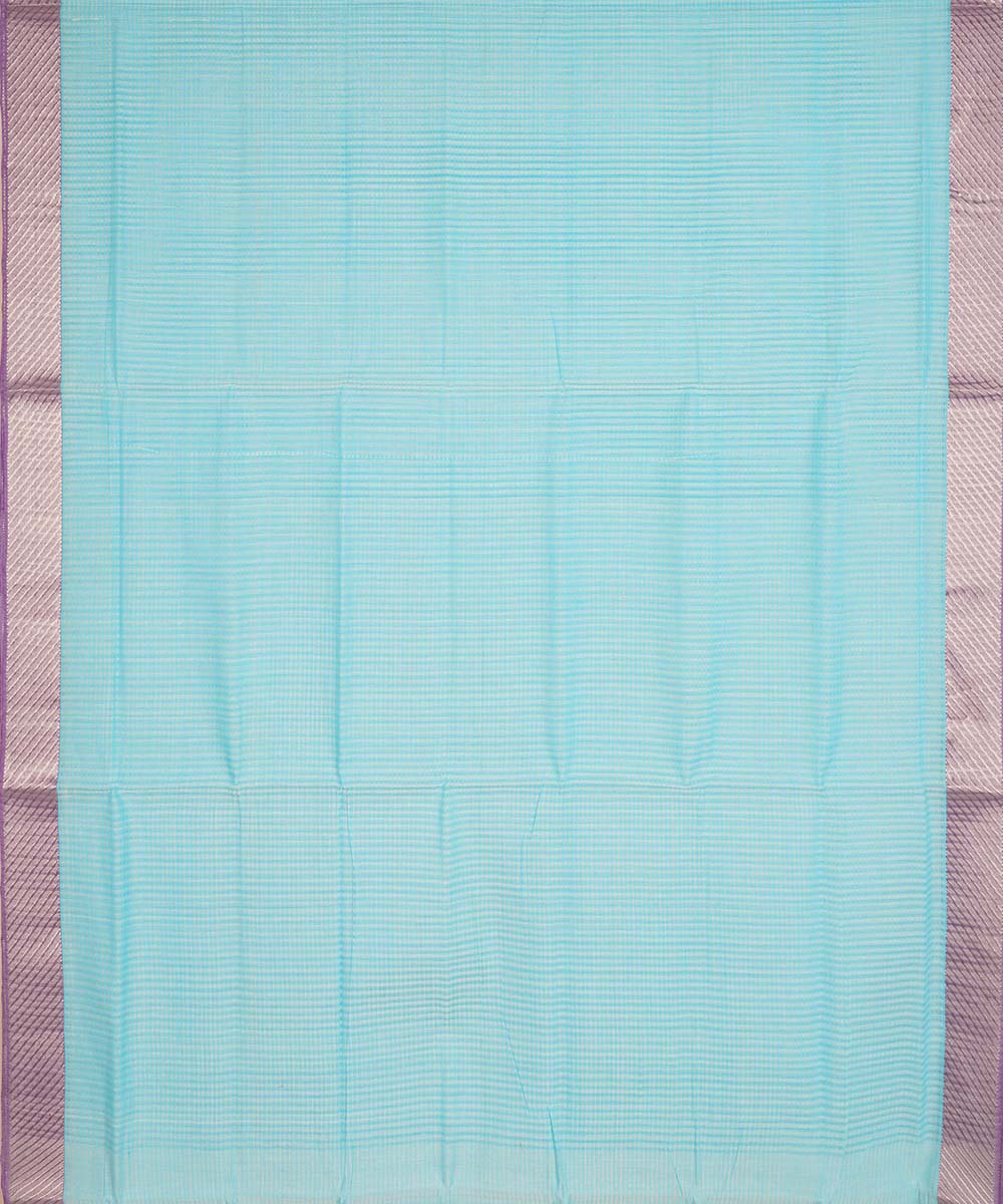 Cyan blue silver big border cotton handwoven mangalagiri saree
