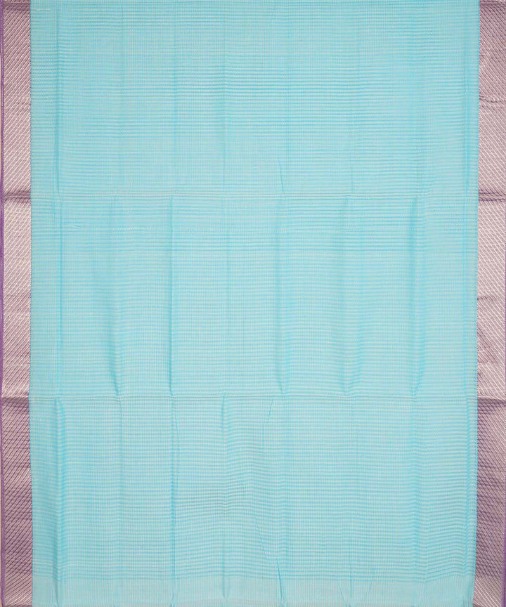 Cyan blue silver big border cotton handwoven mangalagiri saree