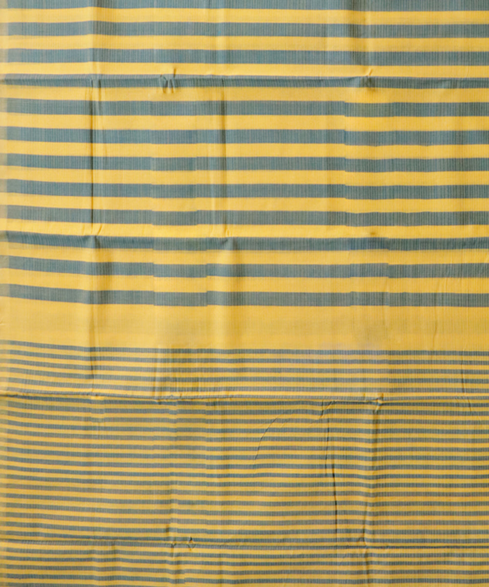 Yellow green stripes handwoven cotton rajahmundry saree