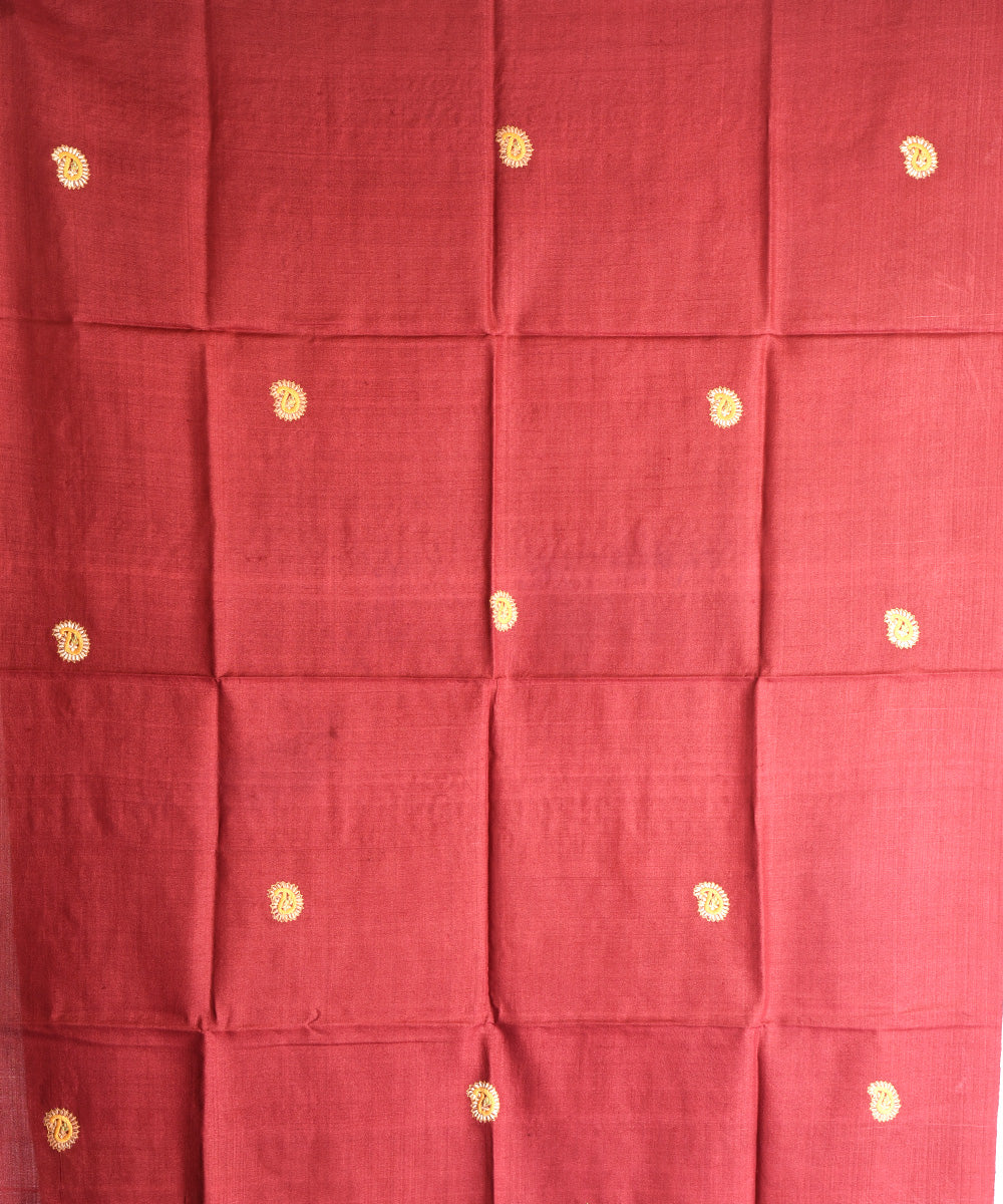 2pc Maroon hand embroidery tussar silk dress material
