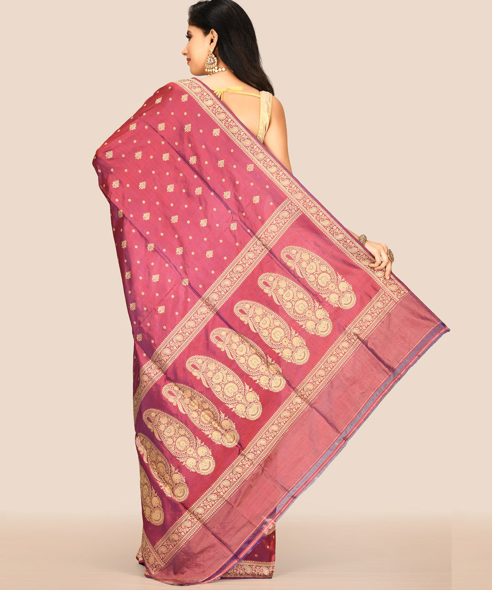 Maroon double shade silk handloom banarasi saree