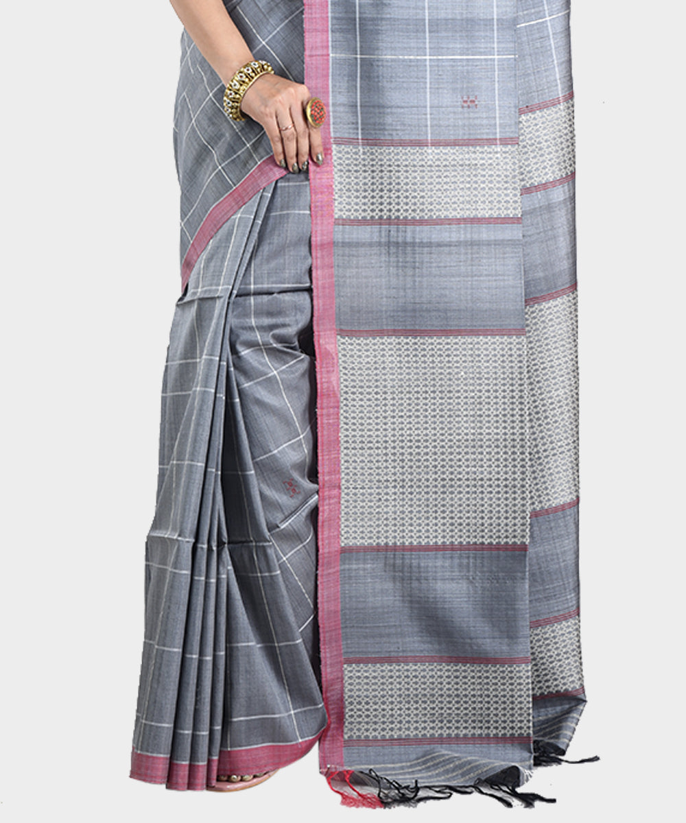 Grey handwoven tussar silk saree