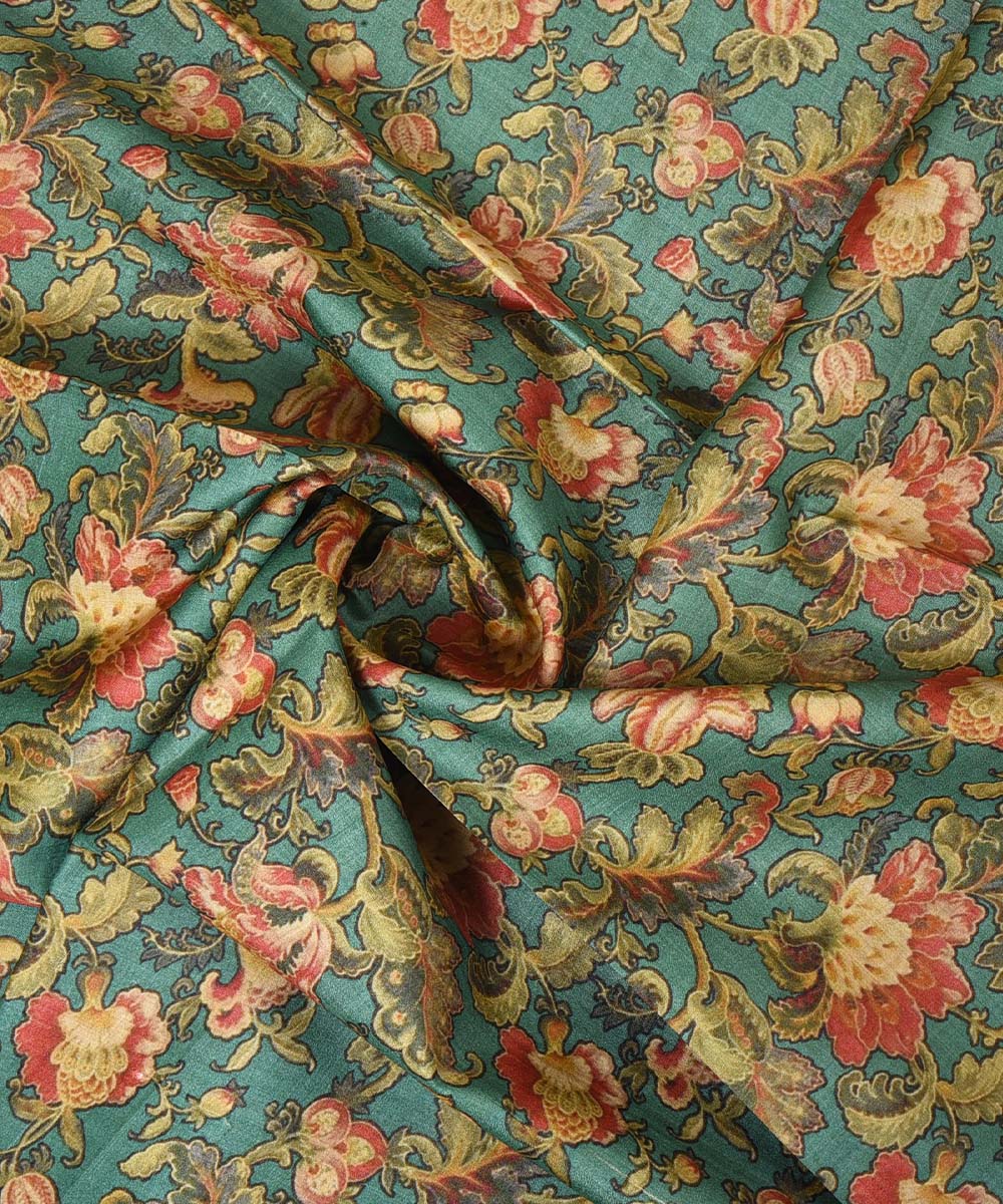 3m Green handwoven and printed tussar silk kurta material