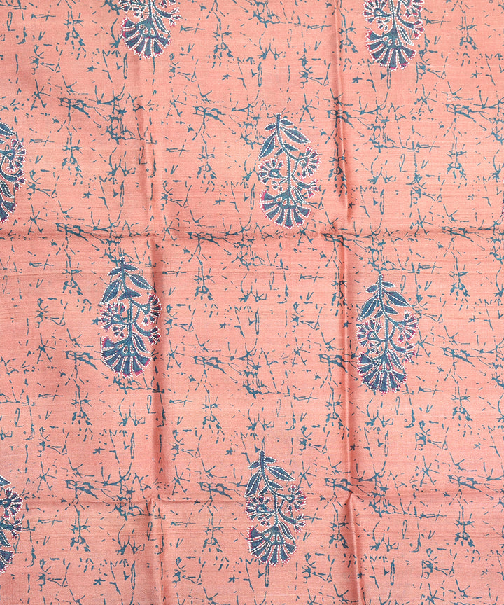Peach handwoven tussar silk kurta material