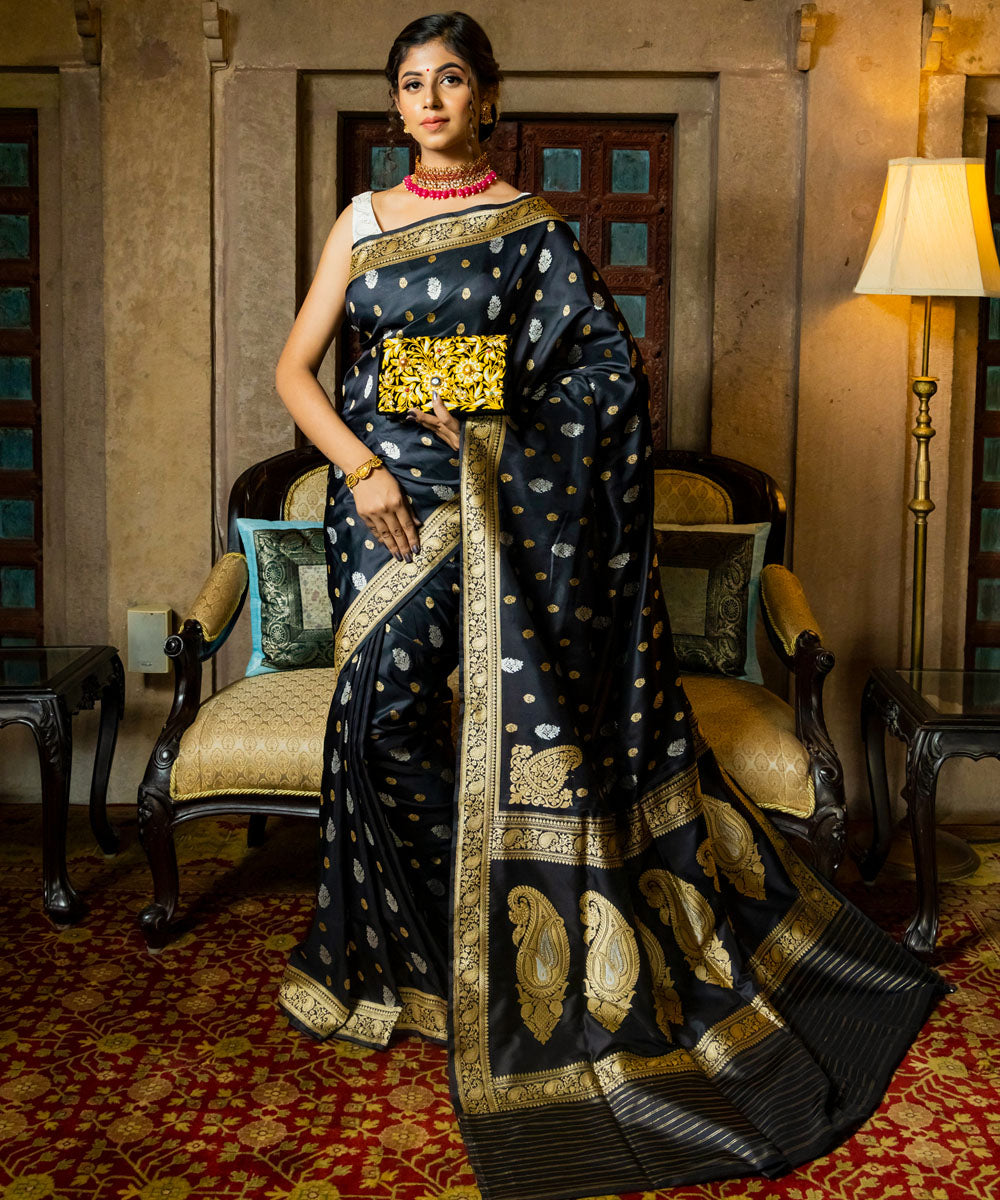 Black silk handwoven banarasi saree