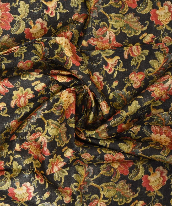 3m Black handwoven and printed tussar silk kurta material