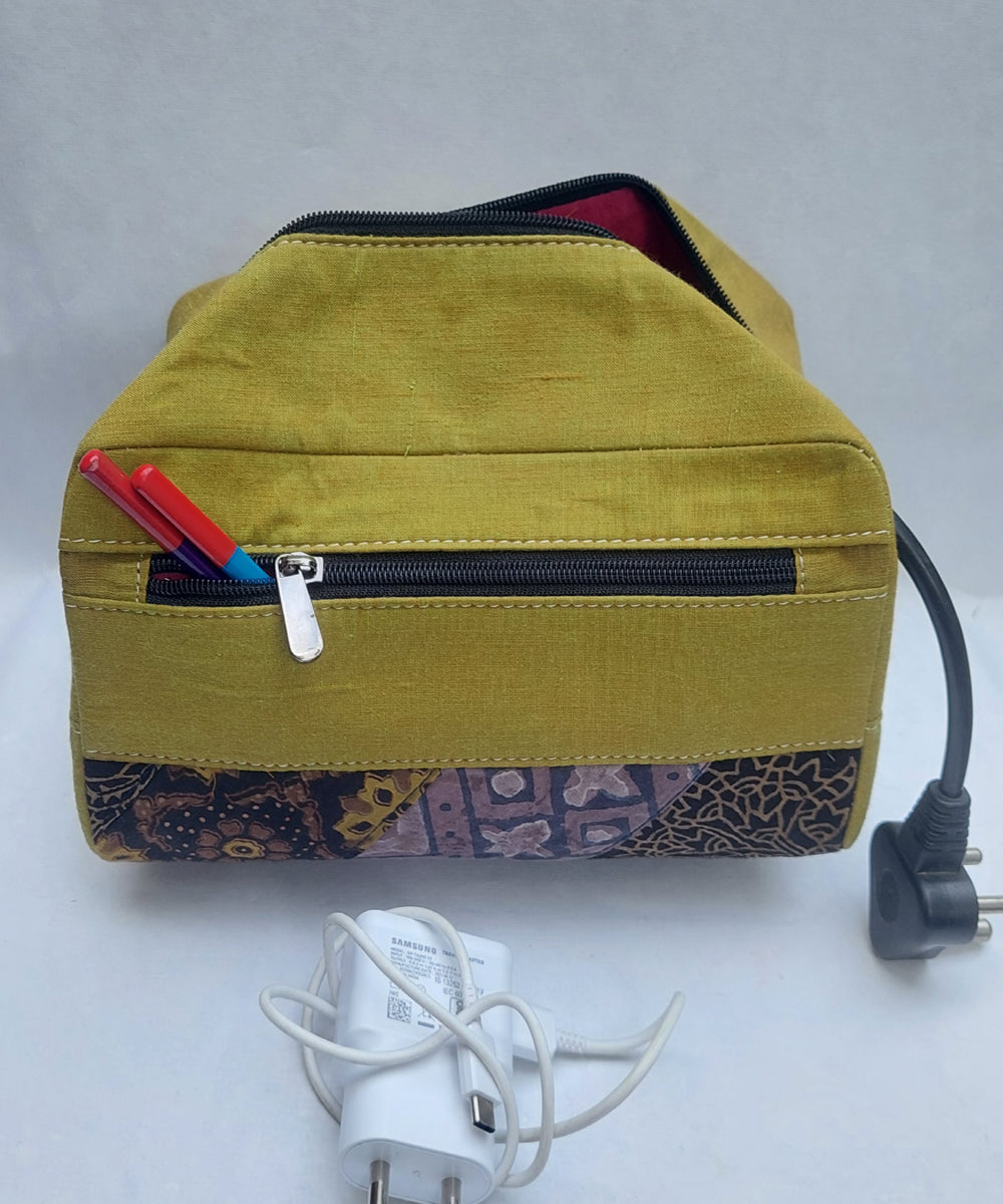 Green handmade cotton canvas pouch