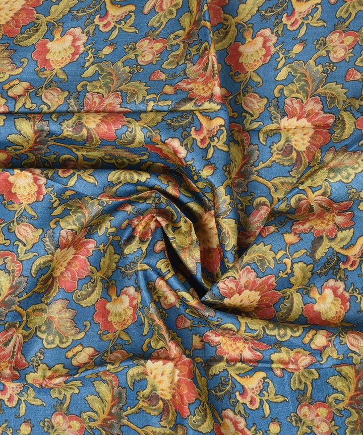 3m Blue handwoven and printed tussar silk kurta material