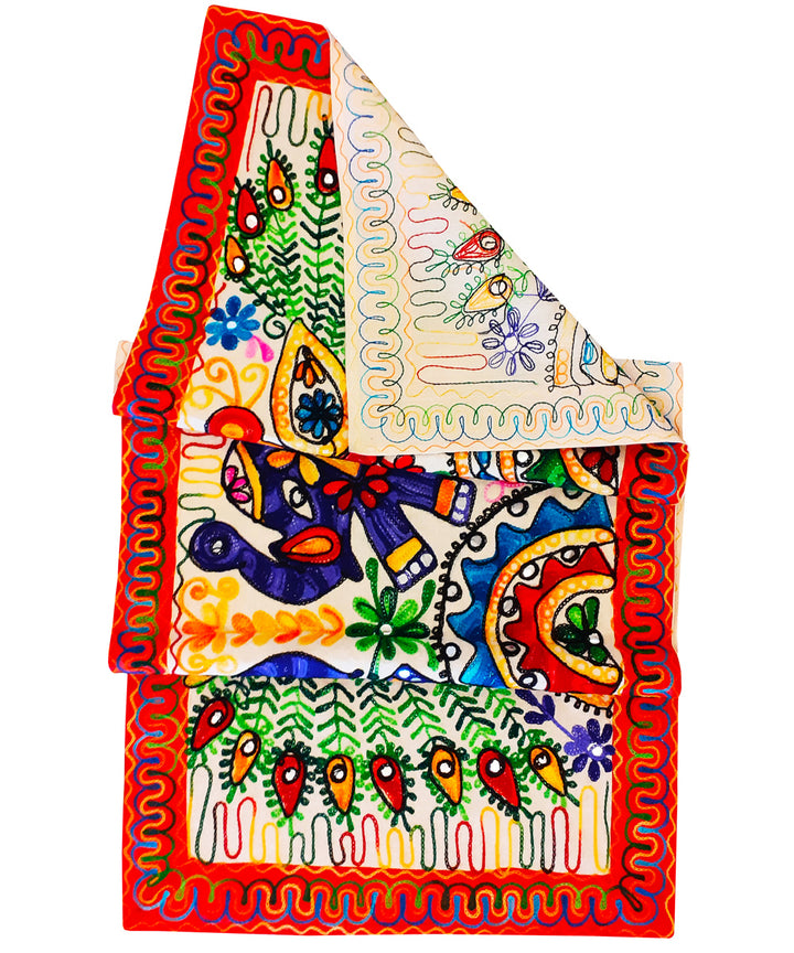 Multicolor bohemian hand embroidery cotton table runner