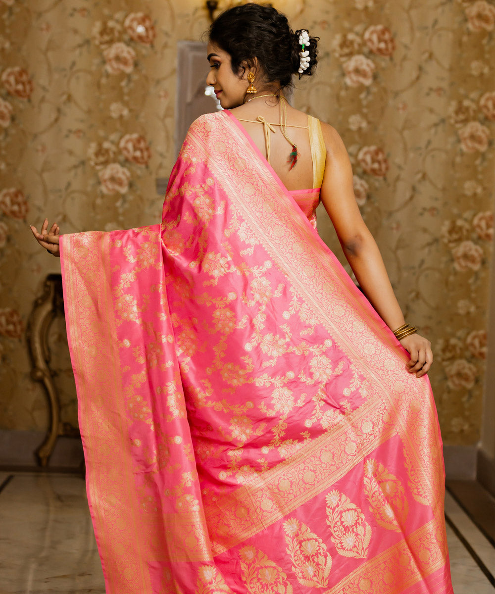 Pink handwoven silk banarasi saree