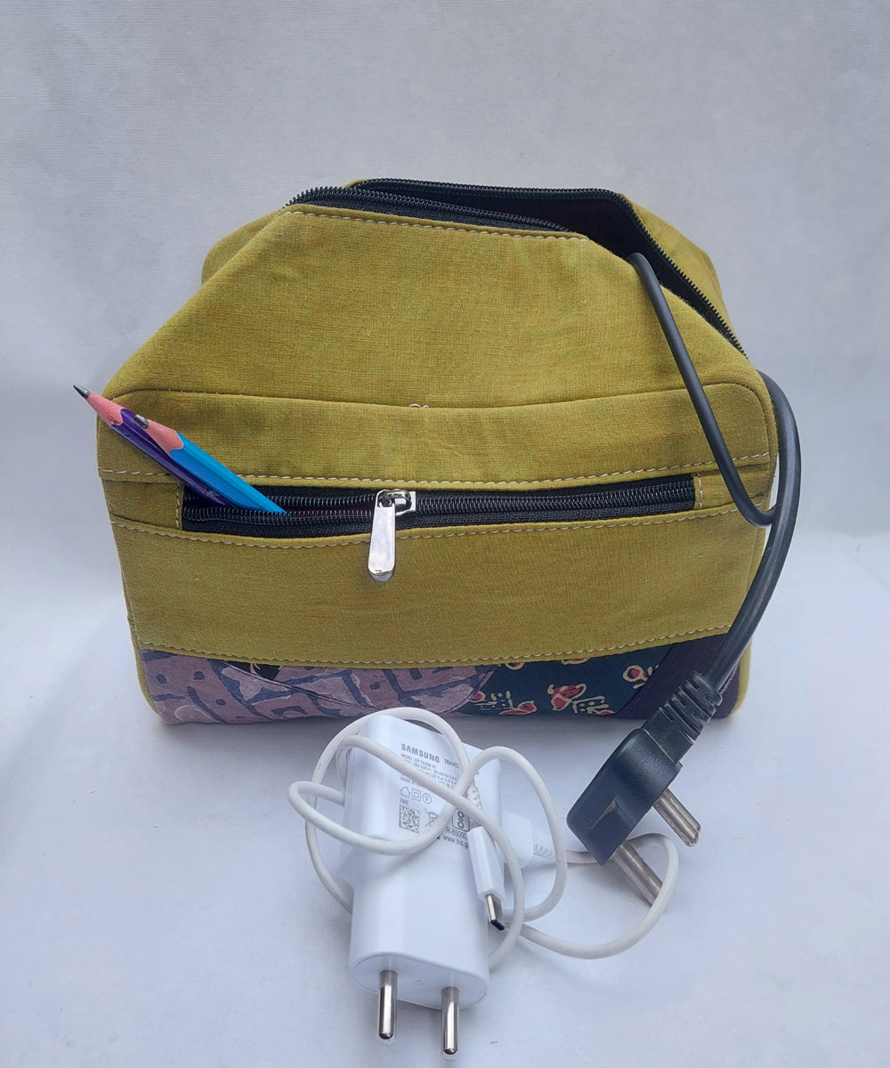 Green hand crafted cotton canvas pouch