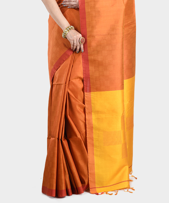 Orange mustard handwoven silk saree