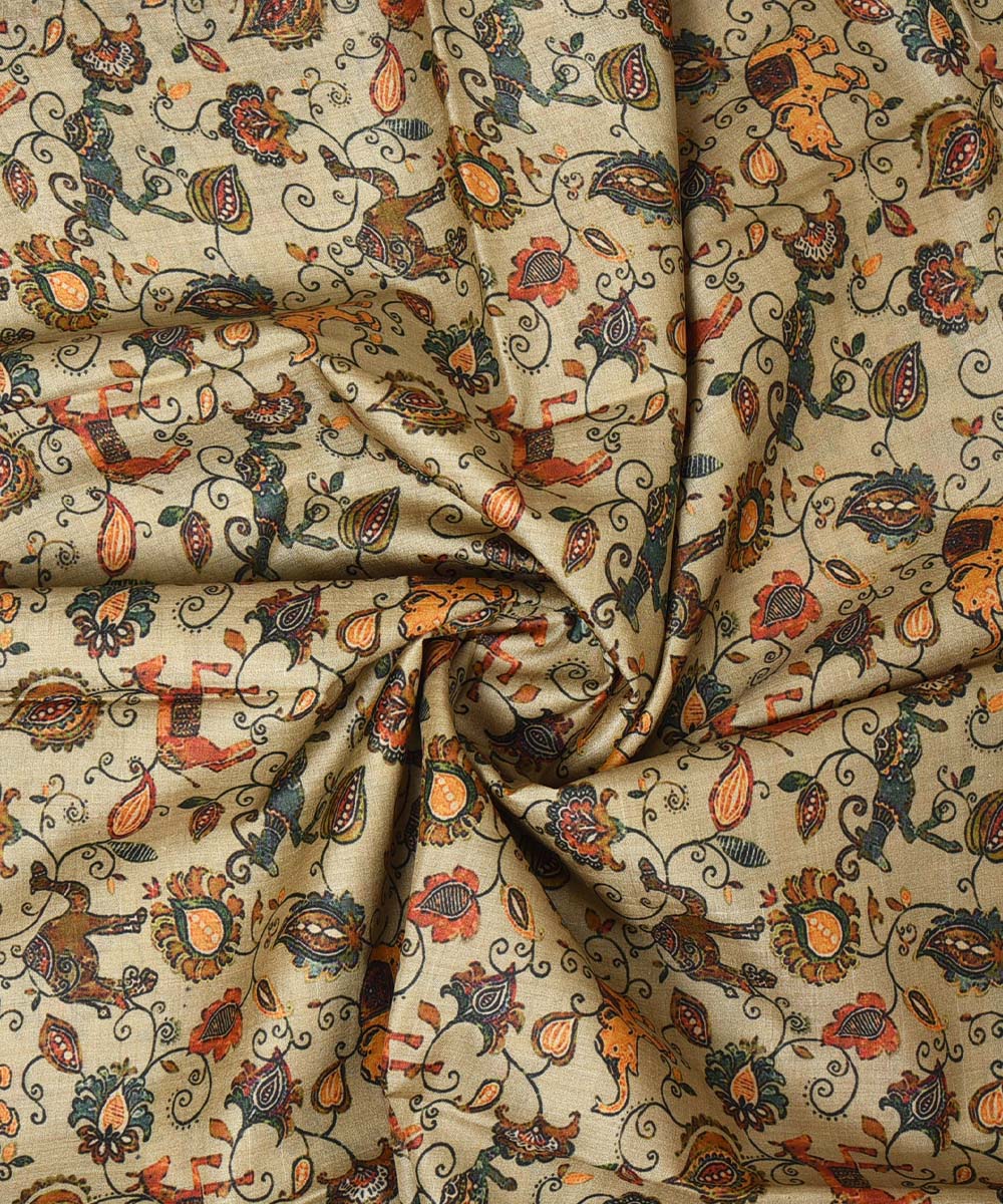 3m Beige handwoven and printed tussar silk kurta material