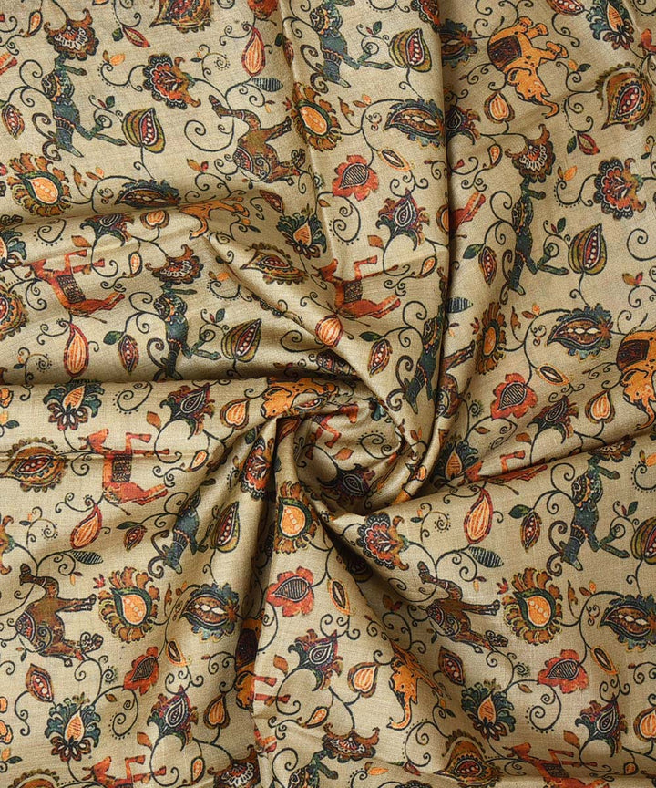 3m Beige handwoven and printed tussar silk kurta material