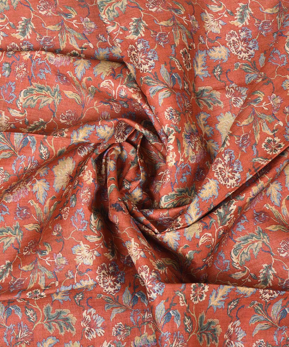 3m Red handwoven and printed tussar silk kurta material