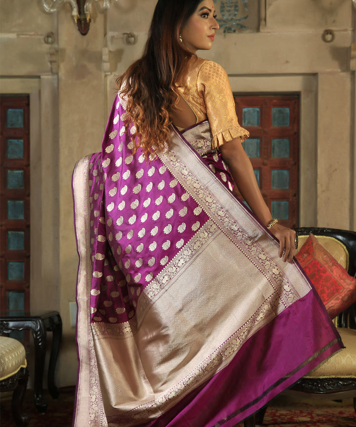 Purple silk handloom banarasi saree