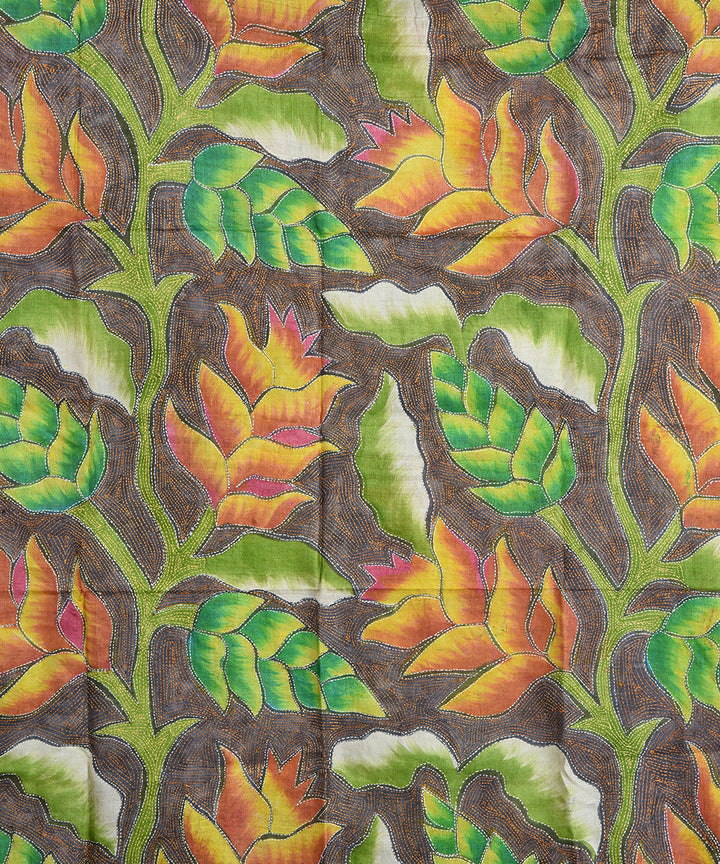 Multi color hand embroidery tussar silk dupatta