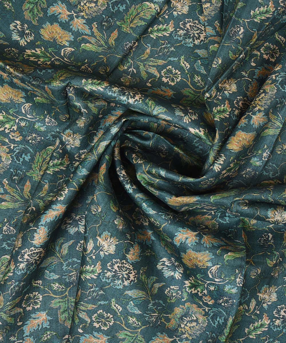3m Dark green handwoven and printed tussar silk kurta material