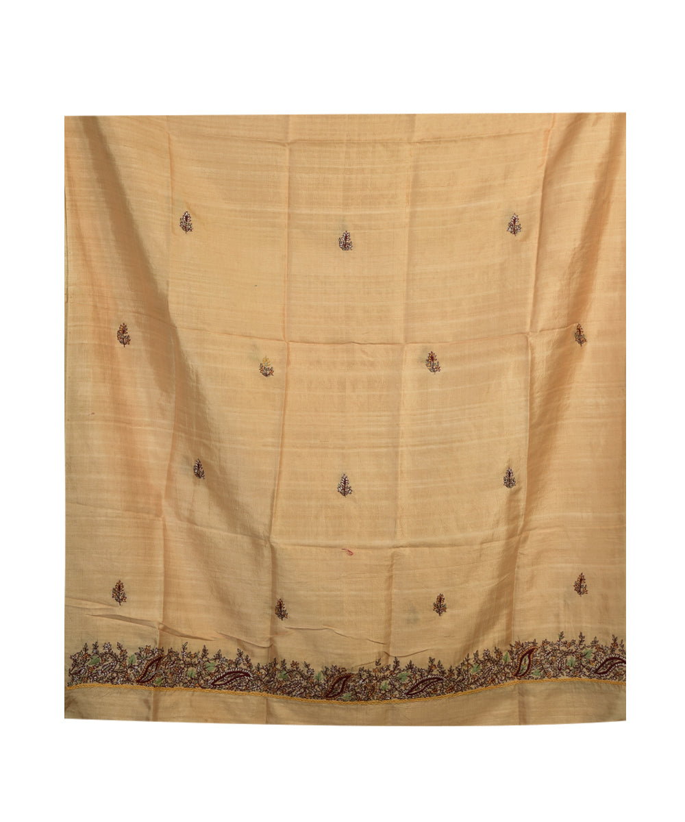 2pc Purple beige handwoven mulberry silk dress material with dupatta