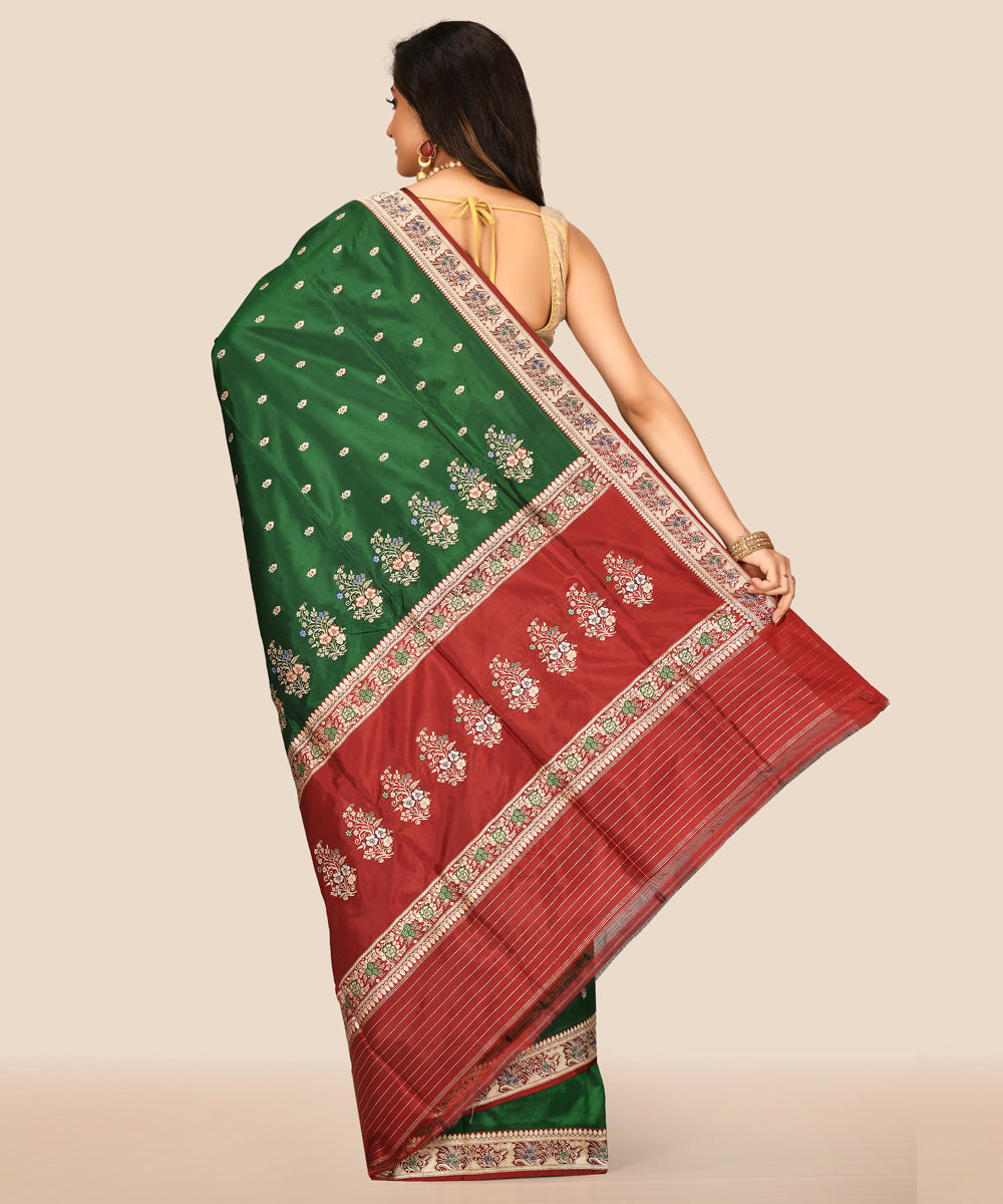 Dark green and maroon silk handloom banarasi saree