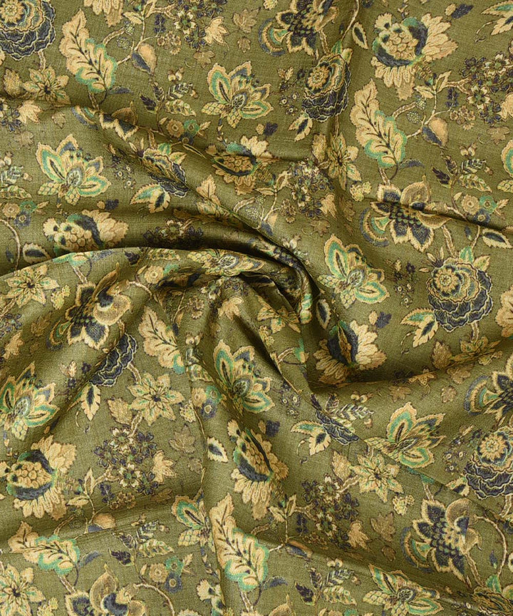 3m Olive green handwoven and printed tussar silk kurta material