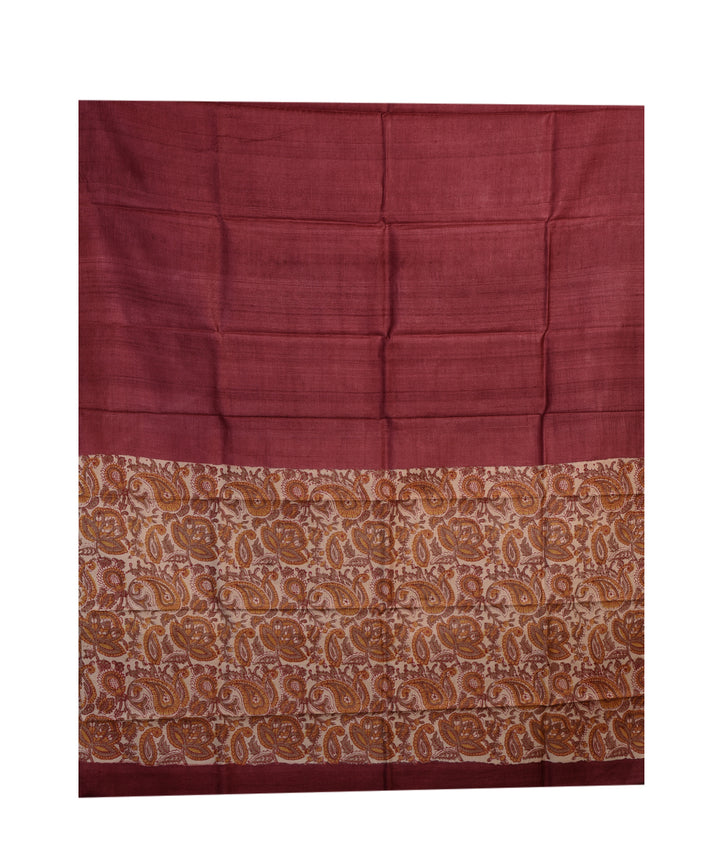 2pc Beige maroon handwoven tussar silk dress material with dupatta