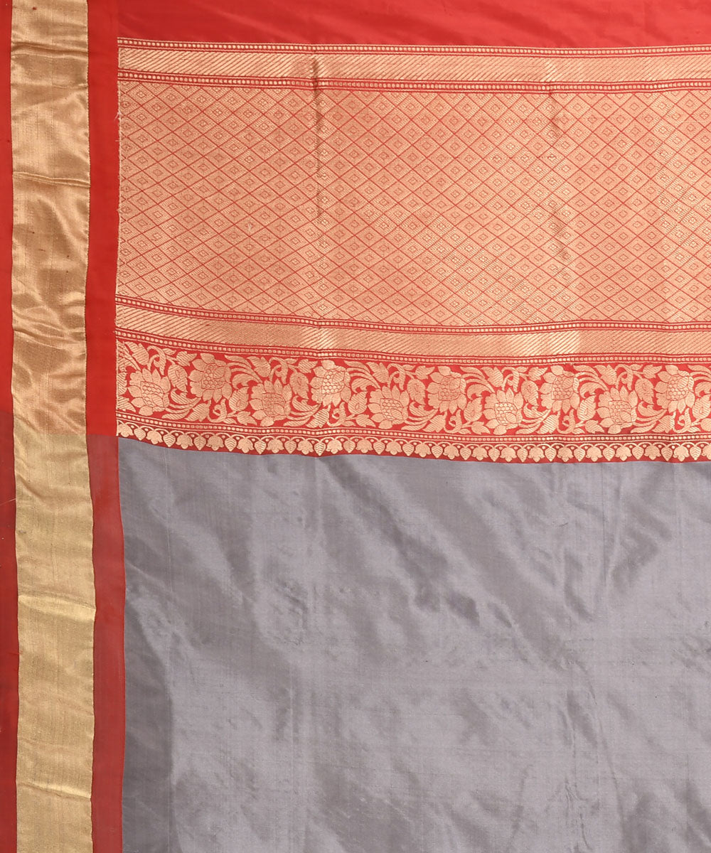 Grey handwoven silk banarasi saree