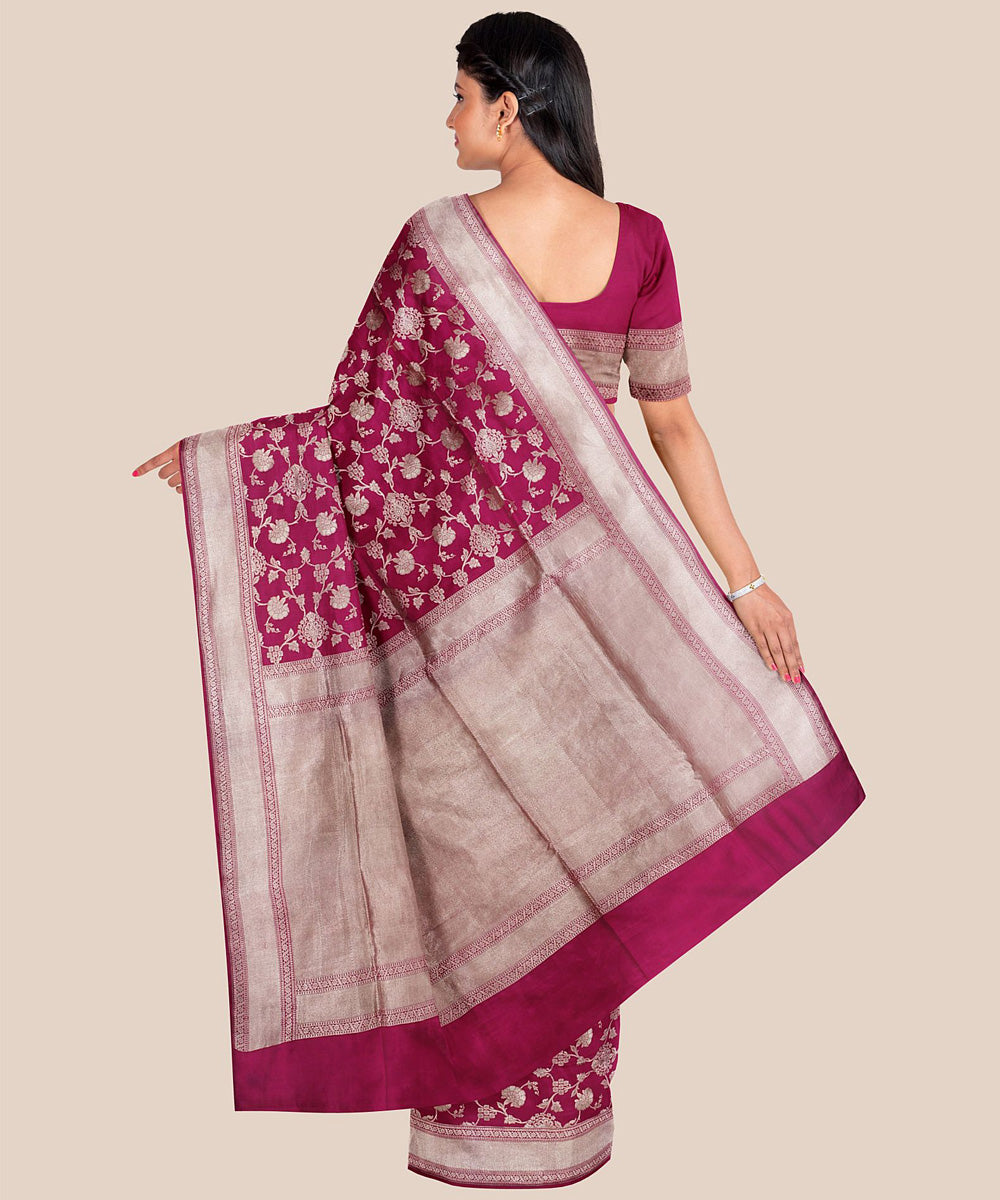 Purple pink silk handloom banarasi saree