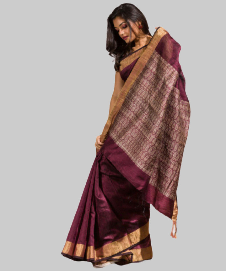 Grape purple handwoven bengal silk saree