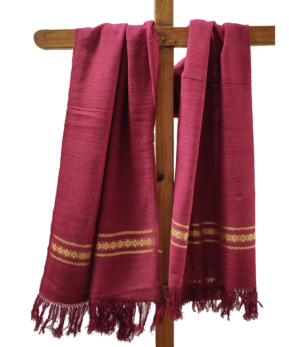 Burgundy handloom cotton assam stole
