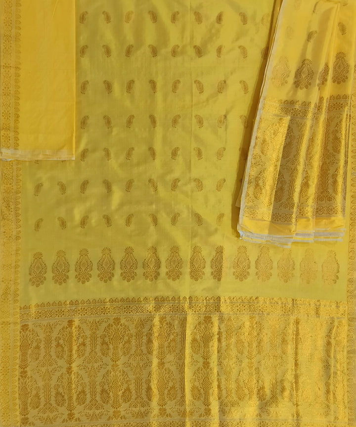 Yellow golden mulberry silk handwoven assam mekhela chador