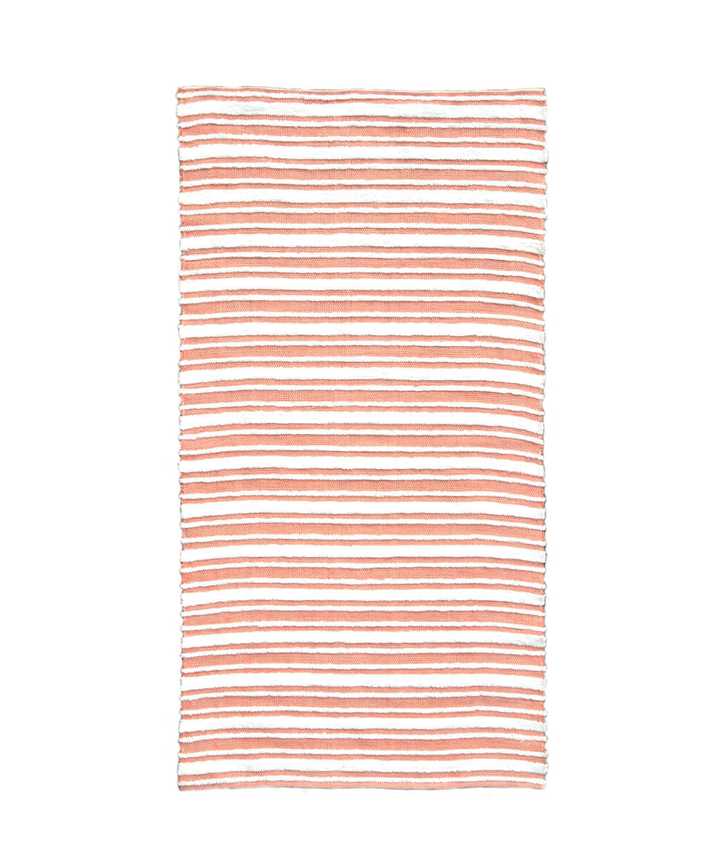 Peach handwoven stripe cotton dhurrie