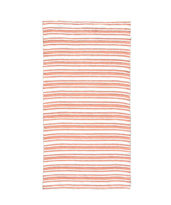 Peach handwoven stripe cotton dhurrie