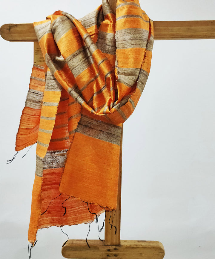 Orange handloom ghicha silk assam stole