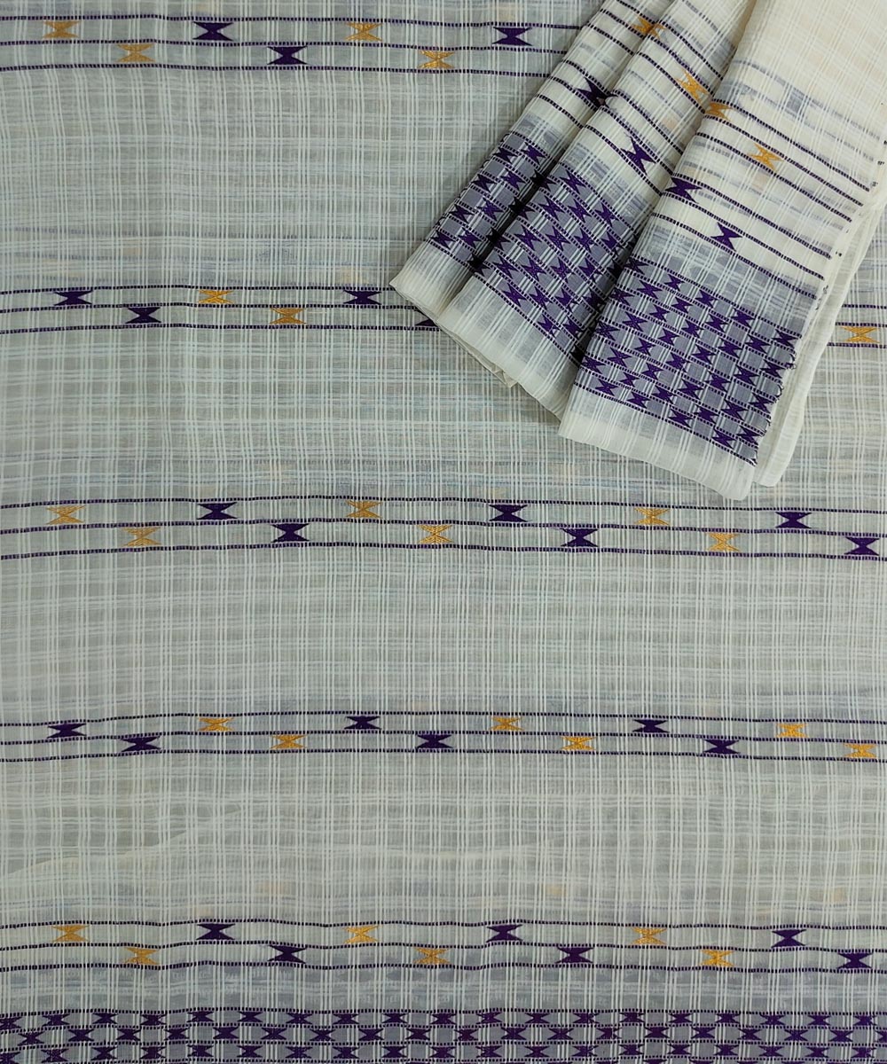 White blue silk handloom assam mekhela chador