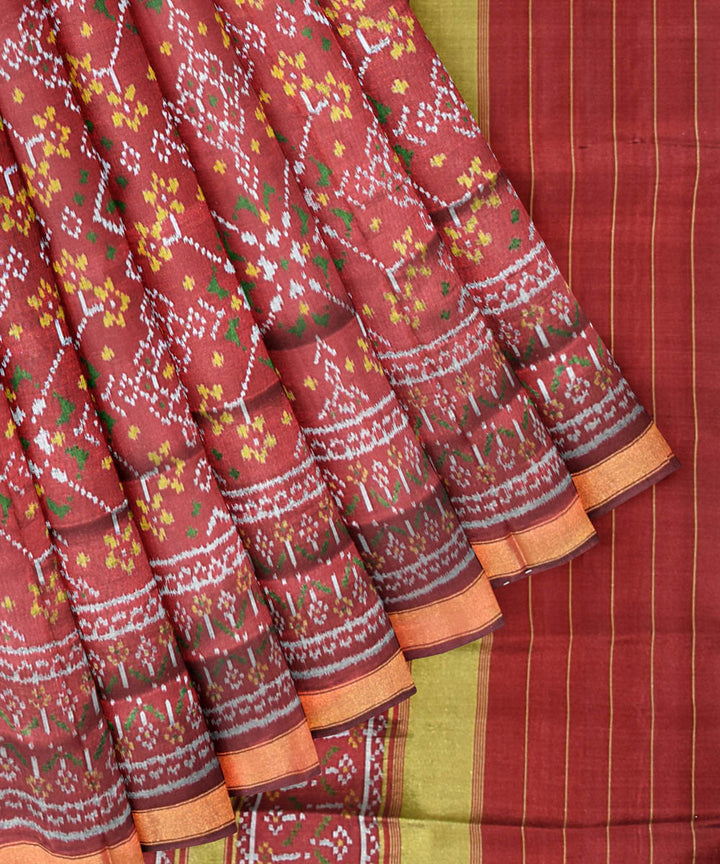 Reddish brown silk handloom patola ikat saree