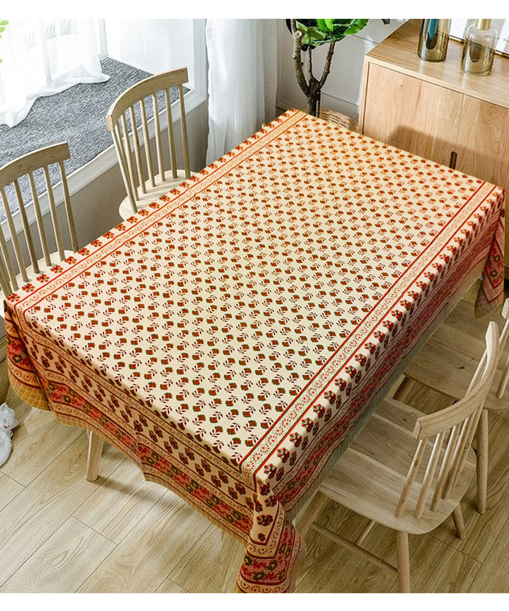 Multicolour handblock print cotton table cover with 6 napkins