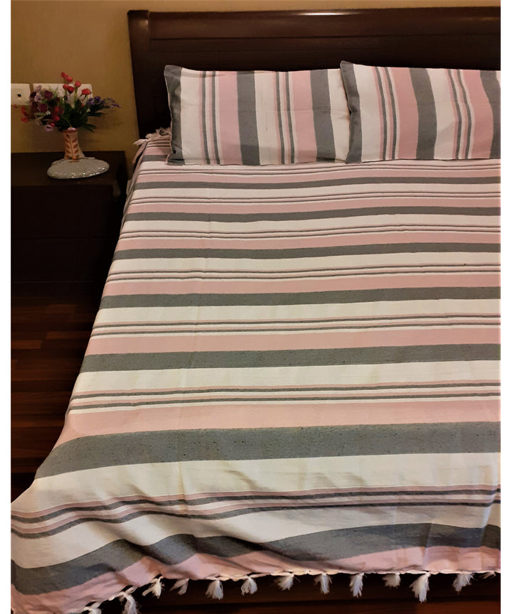 Multicolour handloom cotton stripe bedsheet
