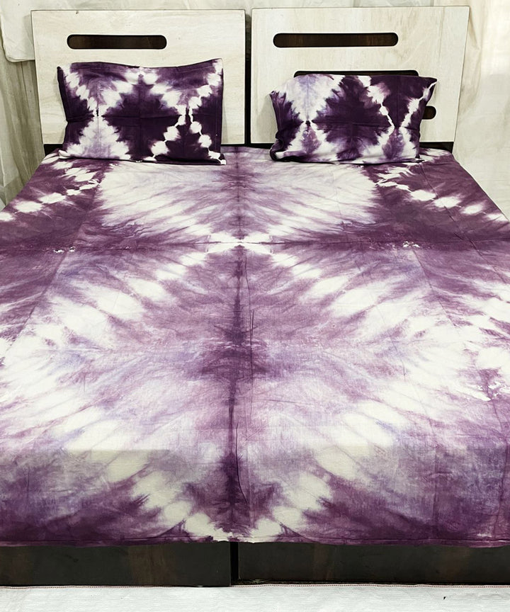 White purple tie dye cotton handwoven bedsheet